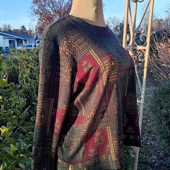 Size XL/1X/2X Vintage BonWorth Green Red Gold Christmas Sweater Tee - Picture 3 of 6